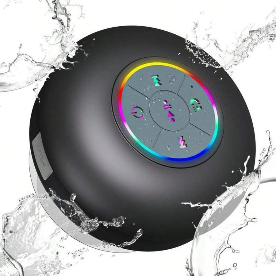 IPX4 Waterproof Mini Bluetooth Speaker – Portable Shower Speaker With LED Light, Built-In Mic, Hands-Free Calling, TWS Wireless Stereo, Micro USB Rechargeable For Beach, Travel & Home Use - one-size - View 1