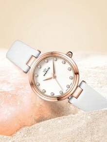 Marvin Đồng hồ nữ thời trang Thụy Sĩ, máy quartz, vỏ thép không gỉ, đính 12 viên kim cương, mặt số khảm xà cừ, kính sapphire. - trắng - Xem 8