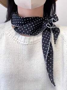 1pc Polka Dot Triangular Scarf, Retro French Lace Trim Headscarf, Soft Atmosphere Photo Prop, Versatile Daily Wear Hair Accessory To Flatter Face Shape - 1pc White Polka Dot - View 8