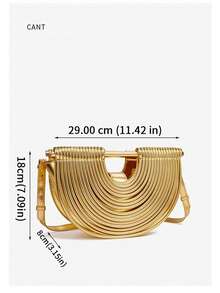 Fashionable Rope Women's Dinner Bag, One Shoulder Slanted Structure Bag, Semi-Circular Woven Bamboo Bag, Fashionable And Evening Dress Bag, Suitable For Parties And Gatherings - Vàng - Xem 9
