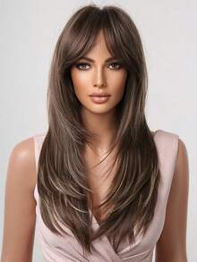 Tóc giả dài thẳng bóng mượt 24 inch dành cho nữ, màu nâu đậm, trông tự nhiên, thích hợp cho hẹn hò, dự tiệc, du lịch và chụp ảnh. - Màu dương cầm - Xem 3