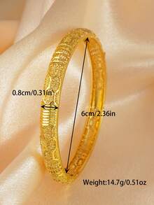 1/4pcs 24K Gold-Plated Middle Eastern Style Bangle Bracelet, Fashion Open Cuff Bracelet, Dubai Saudi Arabia Eid Mubarak Jewelry, Luxury Bridal Bracelet, Valentine's Day Gift - Yellow Gold - View 7