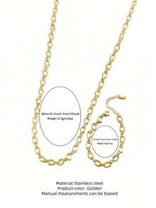 VceTd Bộ trang sức cao cấp phong cách retro bằng thép không gỉ, gồm 1 dây chuyền và 1 vòng tay, dây chuyền và vòng tay hình oval kiểu kẹp giấy, chống phai màu, phụ kiện thời trang unisex, phù hợp cho kỳ nghỉ, lễ hội âm nhạc, du lịch, trang sức đa năng dùng được quanh năm. - Vàng - Xem 2