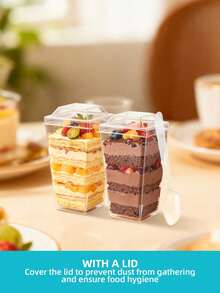 20/40/80个装方形迷你甜点杯，带盖，可选配勺子，透明芭菲杯（甜点杯），适用于婚礼招待会、派对、酸奶、布丁、芝士蛋糕、蛋奶冻、果冻和开胃慕斯等。 - - - 查看 3