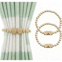 Magnetic Curtain Tiebacks, Natural Wooden Curtain Strung With Cotton String, Elegant Curtain Tie Backs Bedroom And Living Room Decor, Boho Curtain Tiebacks, 2/4/6 Pack - Octagonal Beads,Cotton Rope + 2 - View 2