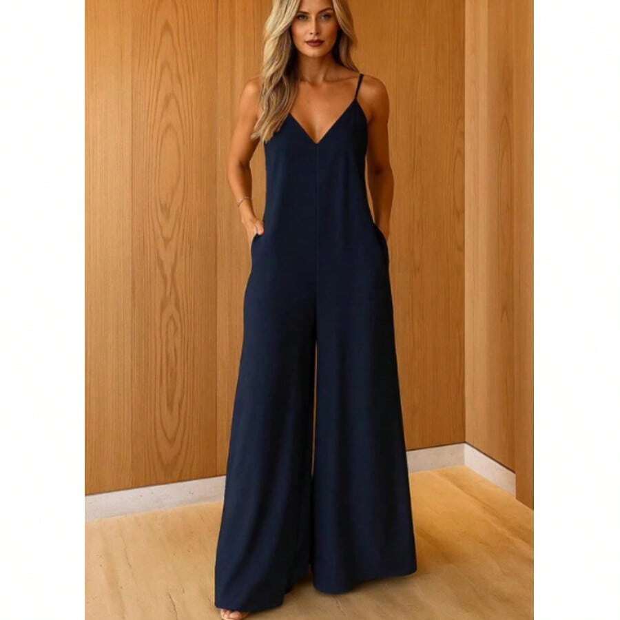 Duna Long Jumpsuit With Wide Legs - 藏蓝色 - 查看 1