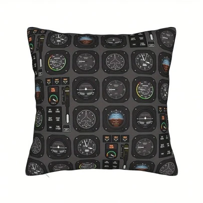 1p'c Flying Instrument Pattern Sofa Pillowcase - Decorative Cushion Cover, Zip Closure, Machine Washable Polyester, Modern Style For Living Room Decor.