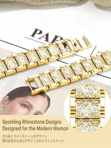 Huastonband 1条兼容女士表带，可调节金色金属表带，兼容 Ultra 3 2 1 SE S10 S9 S8 S7 S6 S5 S4 S3 S2 S1系列，尺寸可选：38毫米、40毫米、41毫米、42毫米、44毫米、45毫米、49毫米、46毫米（不含手表） - 金色 - 查看 4