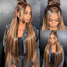 VIOLLY 28 Inch Long Black Straight Lace Front Wigs Glueless Human Hair 180% Density Women's 13x4 Full Frontal Transparent HD Lace Wig Pre Plucked Hairline With Baby Hair Can Free Part Available Brown Ombre Highlight Honey Blonde Straight 8-34 Inch 5x5 Pre Cut Lace Wear And Go Glueless Wig Throw On & Go - SP4/27 - View 6