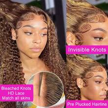 Honey Blonde Short Curly  Wig Human Hair Ombre Lace Front Wigs Human Hair Pre Plucked 13x4 Highlight HD Lace Frontal Wig 250% Density 4/27 Colored Deep Curly Virgin Wigs For Women - SP4/27 - 查看 3