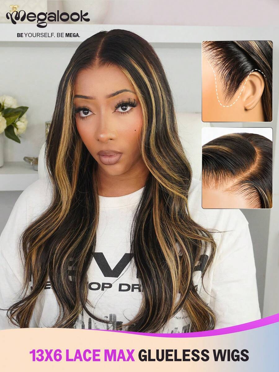 MEGALOOK Balayage 挑染升級版 13x6 蕾絲大波浪假髮 抽繩設計 100% 真人髮 預剪蕾絲 耳對耳自然髮際線 透明蕾絲前髮 180% 密度 自然外觀 日常使用 - SNATURAL/27 - 查看 1