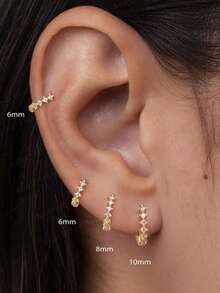 EleRunis 1 件 925 纯银低过敏性经典立方氧化锆 6/8/10 毫米耳环，18K 镀金迷你耳骨耳环，适合女性佩戴，可用于婚礼、派对、订婚、周年纪念、情人节等场合。 - 金色 - 查看 12