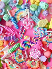 10/20/30/50/100/200/300/400/500/1000/件装糖果史莱姆饰品可爱套装混合树脂糖果平底史莱姆制作材料，适用于DIY工艺品制作和装饰品DIY剪贴簿 - 彩色 - 查看 1