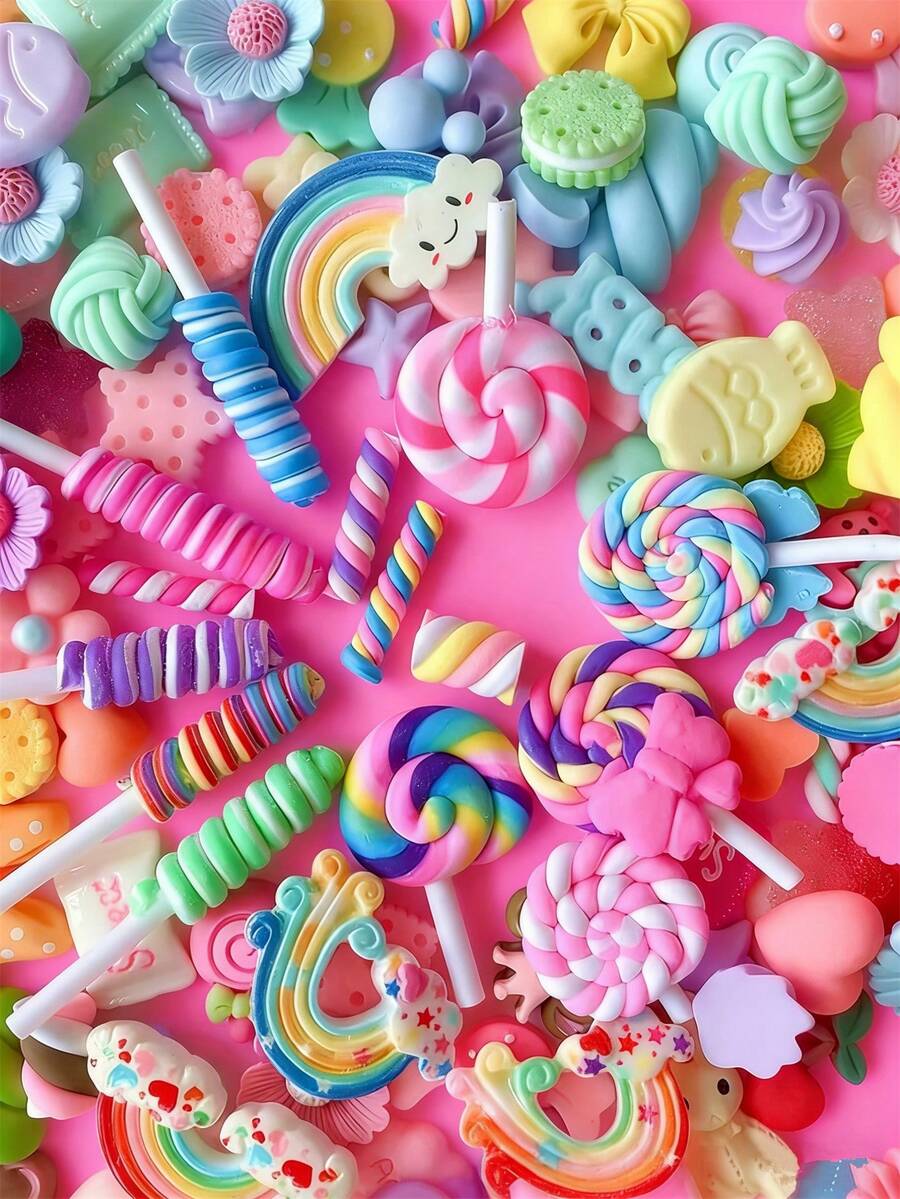 10/20/30/50/100/200/300/400/500/1000/件装糖果史莱姆饰品可爱套装混合树脂糖果平底史莱姆制作材料,适用于DIY工艺品制作和装饰品DIY剪贴簿 - 彩色 - 查看 1