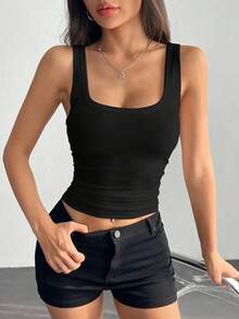 5pcs Seamless U-Back Ribbed Tank Tank Tops Women With Built-In Bras For Women, Solid Color Slim-Fit Essentials For Layering,, Exposed Shoulder Sleeveless For Spring Summer Fall Layering - Solid Color Machine-Washable, Beachwear & Casual, Summer Tops, Tank Tops - Multicolor - View 3