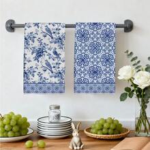 MEMNUN 2条海军蓝花鸟意大利瓷砖印花厨房毛巾，15.75*23.62英寸（40*60厘米），超柔软吸水超细纤维洗碗布，厨房装饰，家居用品，可机洗，适用于餐厅、厨房、家居装饰和礼品，四季皆宜。 - 彩色 - 查看 7