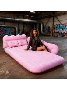 High-Value Comfortable Inflatable Car Bed, Car Accessory With Soft And Skin-Friendly Flocking And Foldable Design, Suitable For Camping, Beach Trips, Outdoor Picnics, Road Trips, As A Pool Inflatable Bed And Party Inflatable Bed - 粉色 - 查看 8