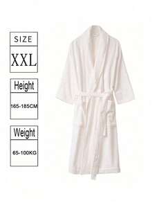 1 chiếc áo choàng dài tay dày dặn, unisex, đồ mặc nhà mềm mại có túi, áo choàng tắm đôi cho mùa thu/đông, đồ dùng phòng tắm - trắng - Xem 12