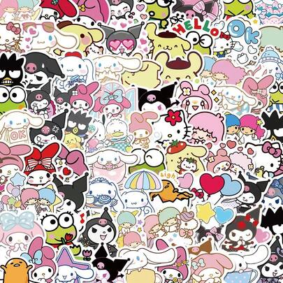 SANRIO 100张贴纸套装 - DIY装饰，适用于日记本、笔记本和手工项目