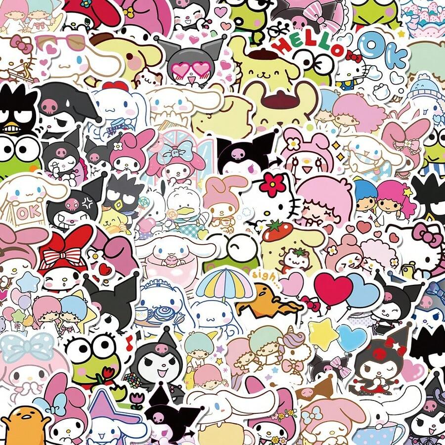 SANRIO 100 miếng dán hình nhân vật  - Trang trí DIY cho nhật ký, sổ tay và các dự án thủ công. - 100 CÁI - Xem 1