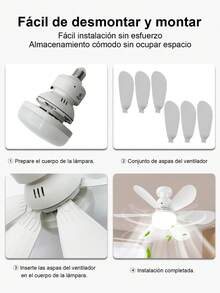 1 pieza Ventilador de techo de 17,32 pulgadas y 60W con control remoto Ventilador de techo inteligente y silencioso con base E27/26 y luz LED para dormitorio y sala de estar - SU520 - Ver 9