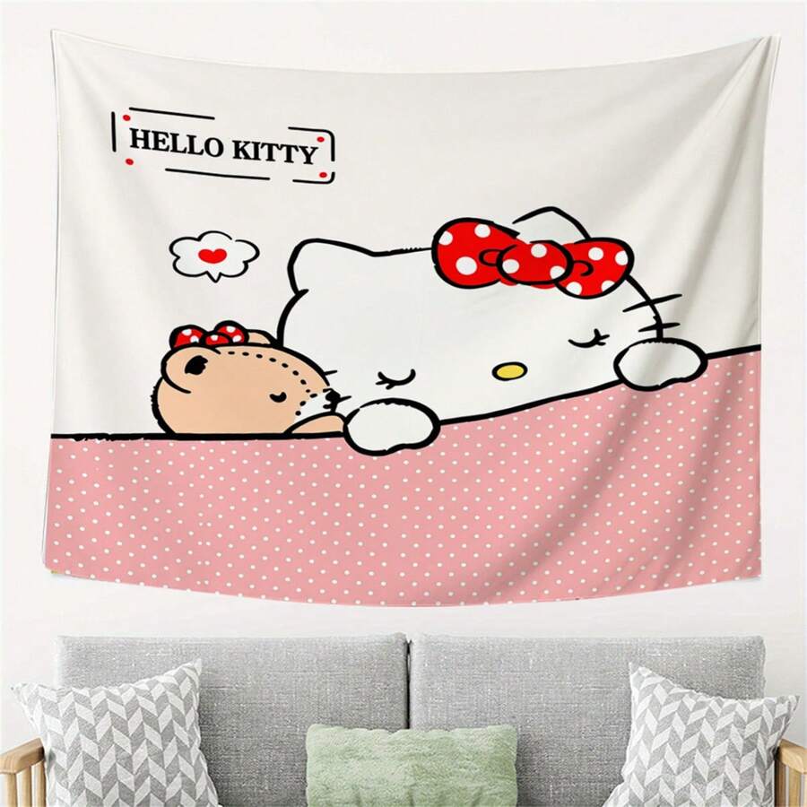 SANRIO 1件三丽鸥Hello Kitty可爱挂毯 | 可爱卡通动漫墙饰，适用于客厅、卧室、宿舍装饰，涤纶面料，家居装饰礼物，粉丝之选 - 彩色 - 查看 1