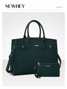 NEWHEY 15.6英寸女士防水真皮笔记本电脑包，商务办公公文包，大容量笔记本电脑单肩包，两件套 - 彩色 - 查看 3