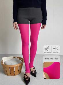 1 đôi quần tất nhung thời trang mới, legging liền mạch co giãn cao dành cho nữ, phù hợp mặc hàng ngày/công sở, mùa xuân và mùa thu. - Màu Hồng Tươi - Xem 3
