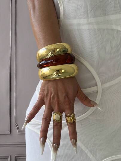 Bộ 3 vòng tay charm, vòng tay màu vàng, vòng tay bản rộng, vòng tay dày, bộ vòng tay, vòng tay bản rộng, vòng tay nữ, quà tặng cho nữ