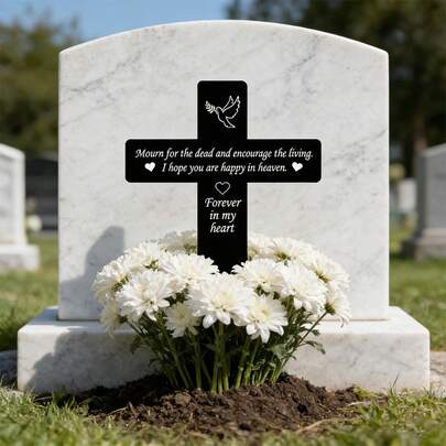1/2pcs Acrylic Cross-Shaped Memorial Grave Marker With Dove & Angel Motif, Waterproof & UV-Resistant, Suitable For Graveside, Tombstone, Garden, Yard Commemoration