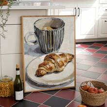 1pc Canvas Wall Art, Framed Wall Decor, Blue Striped Mug And Croissant Art, Vintage Cafe Painting, Coffee And Croissant Art, Kitchen Poster, French Vintage Print, Cafe Wall Art, Italian Kitchen Decor, Breakfast Poster Aesthetic, Modern Home Decor, Room Decor Aesthetic, Dorm Decor, Bedroom Decor, Living Room Decor, Bathroom Decor, Kitchen Decor, Dining Room Decor, Office Decor, College Style Art, Apartment Decor, Holiday Gift - Coffee - View 5