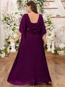 Đầm dạ hội thanh lịch cổ chữ V, xếp ly, ren hoa, phối ren, chất liệu chiffon, tay cánh bướm, thích hợp cho khách dự đám cưới, sinh nhật, lễ tốt nghiệp, tựu trường, các dịp trang trọng mùa xuân. - Màu Tím - Xem 2