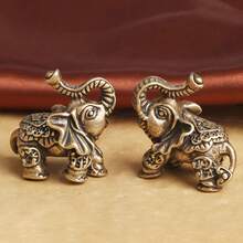 2pcs Antique Brass Feng Shui Elephant Figurines, Desktop Decor, Tea Table Ornament, Home Accessory, Vintage Bronze Collectible - Multicolor - View 1