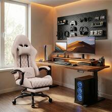HLDIRECT Gaming Chair With Massage Lumbar Pillow, Breathable Felt Fabric, 90-135° Reclining, Linkage Armrests, Footrest, Ergonomic Office Chair For Adults - Màu Hồng baby - Xem 1