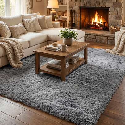1pc Luxury Light Gray Shaggy Area Rug - Soft, Thick Polyester Material, Easy Care, No Shedding, Ideal For Living Room, Bedroom And Home Decor - Plush Texture, Suitable For Sofa, Coffee Table, Bedside And Entryway