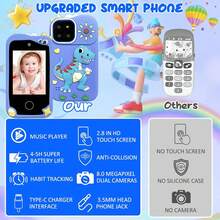 儿童互动学习手机，内置8款益智游戏、字母学习、MP3音乐、双摄像头、视频拍摄、手电筒、闹钟、日历，2.8英寸屏幕，配有硅胶保护套 - 彩色 - 查看 4