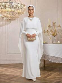 SHEIN Lady Váy Poncho tay lỡ đơn sắc tối giản mặc hàng ngày dành cho nữ - trắng - Xem 1