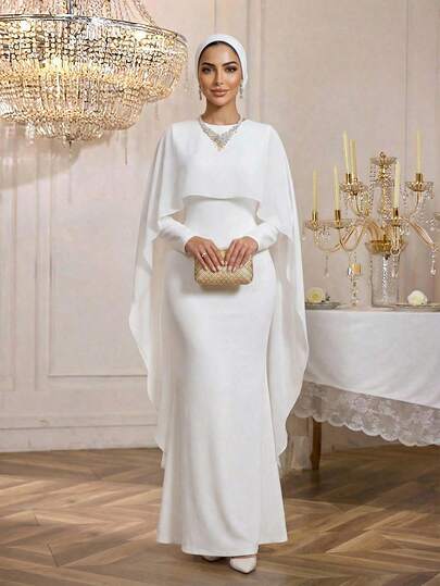 SHEIN Lady Women's Solid Color Minimalist Everyday Poncho Sleeve Dress Valentine's Day Dress.,Dresses For Women Elegant Holiday Vacation Beach Vacation Outfits For Women Luxury Evening Dresses For Weddings Graduation Ceremony Party Graduation Dress Vacation Dress Elegant Dresses Summer Dresses For Women Summer Dress White Skirt White Dress Spring Summer Carnival Dress Carnival Carnival Women Women Carnival Costume  Elegant Dresses For Party Party Dress