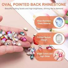 MECCANIXITY 24Pcs Oval Pointed Back Rhinestone, 6 X 8mm Oval Faceted Glass Rhinestone Gems Pointed Back Faceted Glass Beads For Nail DIY Jewelry Making Crafts Shoes Crystal, Crystal Blue - MàuP - Xem 3