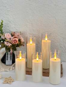 5-Pack Clear Realistic Flickering Flameless Candles, Battery Operated With Remote Control & Timer. Acrylic Column LED Candles For Home, Holiday And Party Decor (2.2 Inches Diameter, 5/6/7/8 Inches Height) - White - View 4