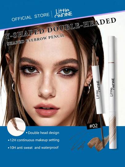Little Ondine قلم حواجب ثنائي الطرف على شكل Y، رقم 02، لون تربة بني داكن، نظام ثنائي اللون، نواة مسحوقية دقيقة، تأثير ملء ريشي، لا يسحب، مناسب للحواجب الخفيفة، فرشاة حلزونية مدمجة، مناسب للعيون الأحادية الجفن، 500 ملغ + 1.6 مل / 0.074 أونصة سائلة