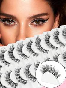 10 Pairs Manga Style False Eyelashes Soft Dramatic 3D Mink Lashes Long Wispy Eyelash Cilia,Messy,Multi-Layered Eyelashes Extension False Eyelashes Makeup 5-15mm - Black - View 1