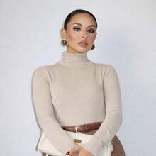 Women's High Neck Sweater In Elastane Turtleneck Knit - 薄荷藍 - 查看 3