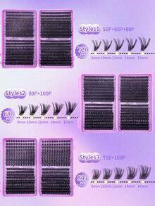 720/630/504pcs Cluster D-Curl False Eyelashes, High Capacity For Dense & Fluffy Natural Makeup, DIY Home Use, Large Capacity For Beginners & Professionals, Soft & Long-Lasting - Multicolor - View 5