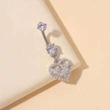 1件时尚钛金心形肚脐环，适合日常佩戴 - 銀色 - 查看 1