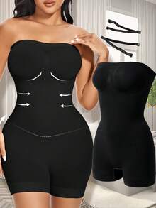 Women's Shapewear Rompers Strapless Bodysuit Shaper Jumpsuits Suitable For Outdoor Wear Body Shaper Bodysuit With Tummy Control, Butt Lifter, Chest Wrap,Plus Size, - Black - View 2