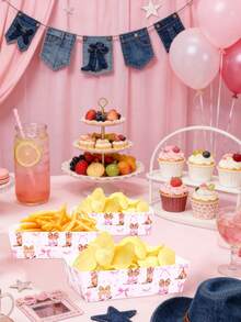 10pcs/30pcs/50pcs Pink Cowgirl Girl & Bow Paper Food Trays, Western Brown Boots Disposable Plates, Cowgirl Girl Bow & Hat Dessert Plates, Pink Cowgirl Theme Party Snack Fries Decor, Wild Cowboy Bridal Baby Shower - Type B - View 4