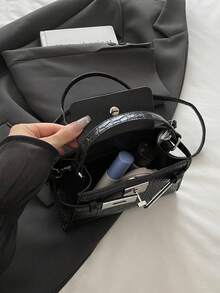 2026 New Fashion Versatile Crocodile Pattern Crossbody Bag, Small Square Handbag, Random Texture - Black - View 11