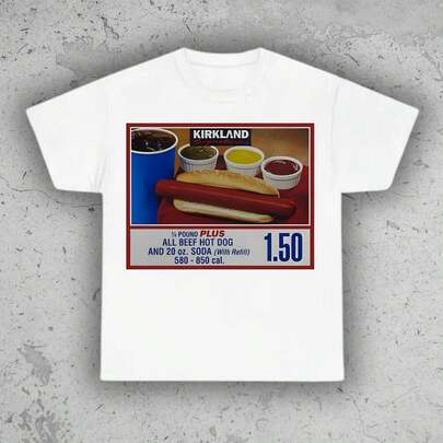 Kirkland Signature Hot Dog (Costco) Camiseta S1, Regalo para amantes de los hot dogs, Camiseta Costco Hot Dog y S1oda S1, Camiseta Costco S1, Camiseta Costco Hot Dog T1EE, Camiseta gráfica T1EE220G Esta camiseta unisex de 220 g está hecha de 100 % algodón con un patrón de punto apretado de 220 g, lo que garantiza su durabilidad. Apta para todo tipo de cuerpos, tanto hombres como mujeres. Su tejido duradero y de alta calidad es ideal para diversos proyectos de costura, ofreciendo un tacto suave y resistente. Además, es muy transpirable. Perfecta para primavera/verano, conjuntos de vacaciones y ropa de fiesta.