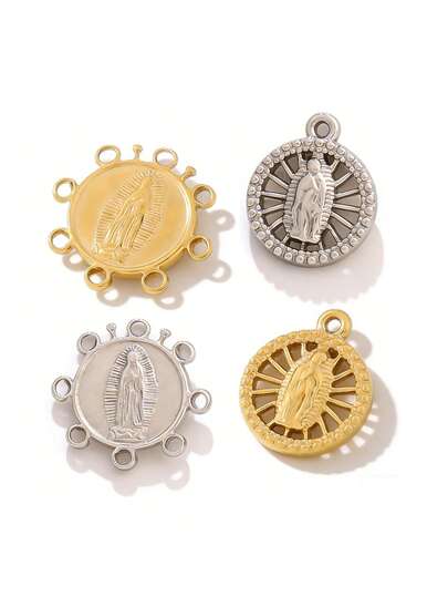 3pcs Stainless Steel Jesus Virgin Mary Pendant 18K Gold Plated Portrait Charms For DIY Jewelry Making Handmade Accessories